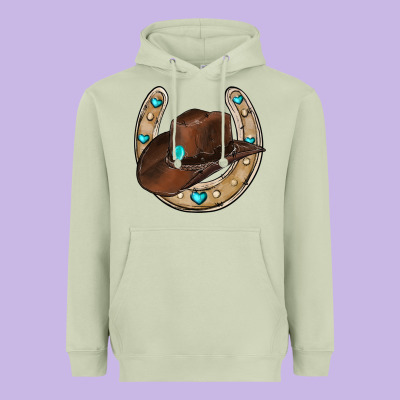 Horseshoe Cowboy Hat Heavyweight Hoodie Designed By Ranaportraitstore