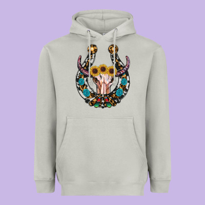 Western Horseshoe Skull Heavyweight Hoodie Designed By Ranaportraitstore
