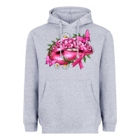 Heather Grey Breast Cancer with Ribbon Pink Lips Heavyweight Hoodie - texasbilliewilder