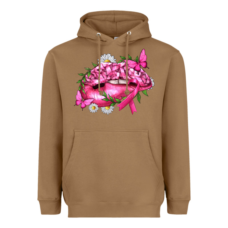 Breast Cancer With Ribbon Pink Lips Heavyweight Hoodie by texasbilliewilder | Teevron
