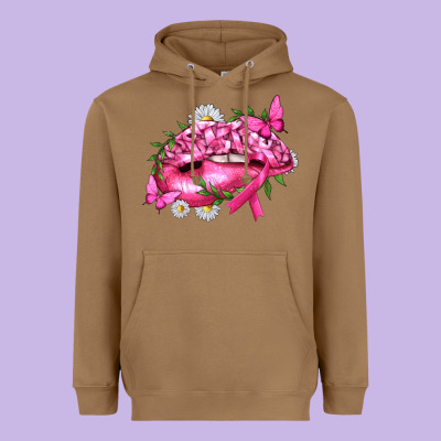Breast Cancer With Ribbon Pink Lips Heavyweight Hoodie Designed By Texasbilliewilder