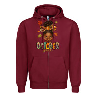 Burgundy october girl afro woman fall Zipper Hoodie - texasbilliewilder