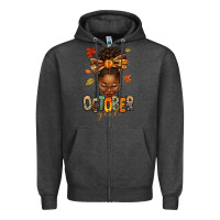 Charcoal Heather october girl afro woman fall Zipper Hoodie - texasbilliewilder