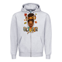 Heather Grey october girl afro woman fall Zipper Hoodie - texasbilliewilder