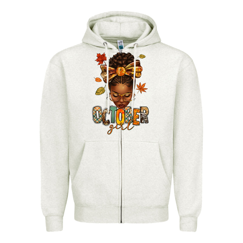 October Girl Afro Woman Fall Zipper Hoodie by texasbilliewilder | Teevron
