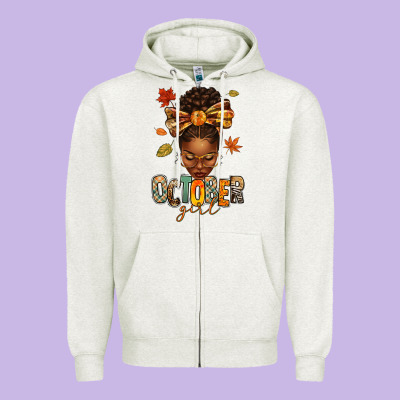 October Girl Afro Woman Fall Zipper Hoodie Designed By Texasbilliewilder