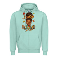 Seafoam october girl afro woman fall Zipper Hoodie - texasbilliewilder