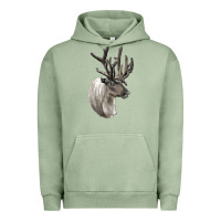 Pigment Oil Green Reindeer Buck Deer Head Urban Hoodie - LillyAllenDesigns