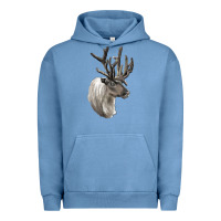 Pigment Pebble Blue Reindeer Buck Deer Head Urban Hoodie - LillyAllenDesigns