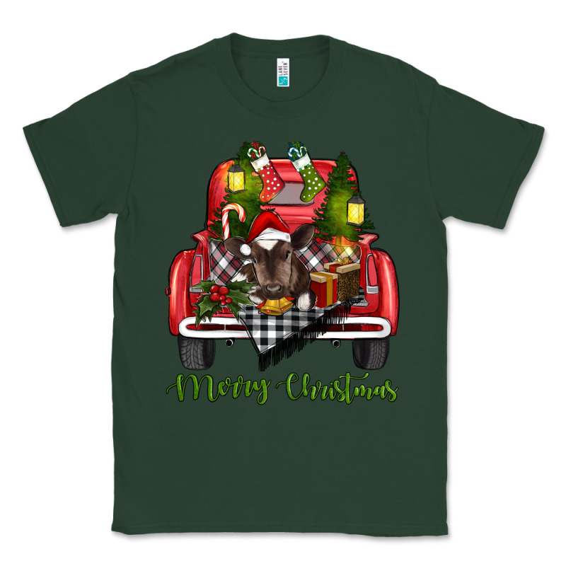 Merry Christmas Farm Truck With Baby Cow Classic Tee by RanaPortraitStore | Teevron