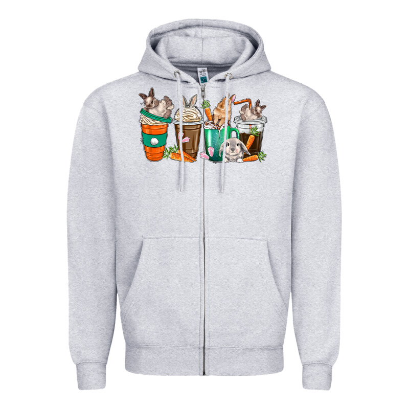 Rabbit Coffee Cups Zipper Hoodie by texasbilliewilder | Teevron