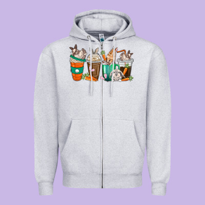 Rabbit Coffee Cups Zipper Hoodie Designed By Texasbilliewilder