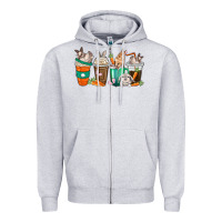 Heather Grey rabbit coffee cups Zipper Hoodie - texasbilliewilder