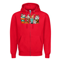 Red rabbit coffee cups Zipper Hoodie - texasbilliewilder