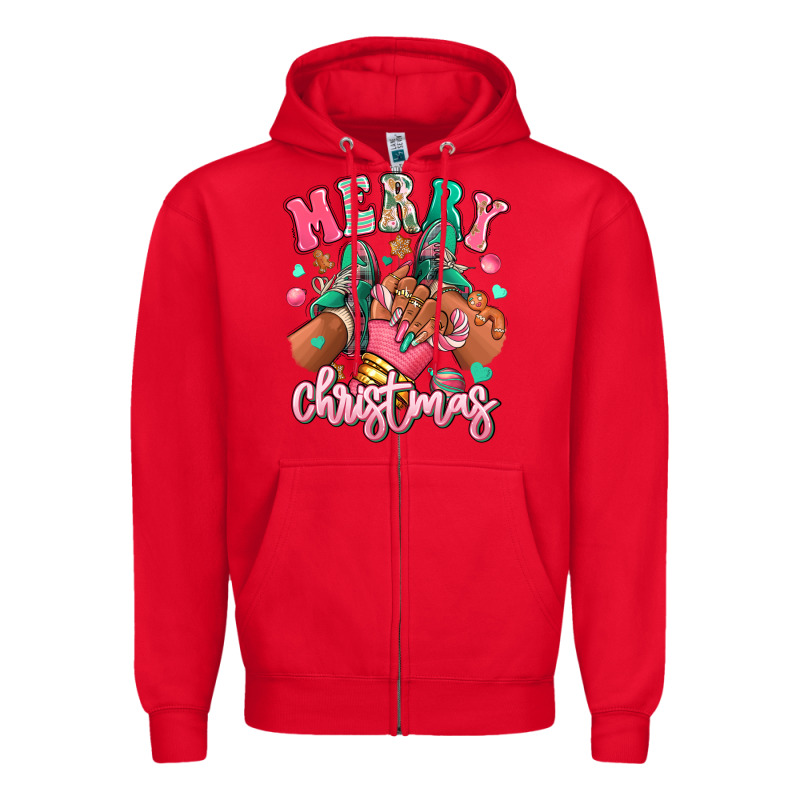 Pink Merry Christmas Black Girl Sneakers Zipper Hoodie by RanaPortraitStore | Teevron