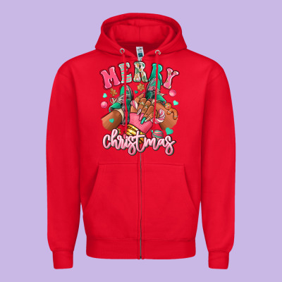 Zipper Hoodie pink merry christmas black girl sneakers