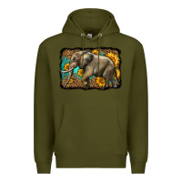 Army Green western sunflowers elephant Premium Hoodie - LillyAllenDesigns