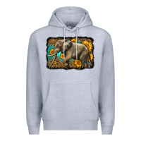 Heather Grey western sunflowers elephant Premium Hoodie - LillyAllenDesigns