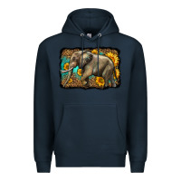 Navy western sunflowers elephant Premium Hoodie - LillyAllenDesigns