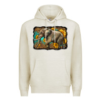 Oatmeal Heather western sunflowers elephant Premium Hoodie - LillyAllenDesigns