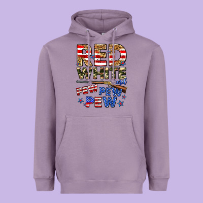 Red White And Pew Pew Pew Heavyweight Hoodie Designed By Zillion Design Studio
