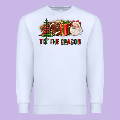 Tis The Season Christmas With Football And Santa Premium Sweatshirt Designed By Fadigitalartstudio