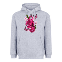 Heather Grey Cancer Boxing Gloves with Ribbon Heavyweight Hoodie - texasbilliewilder