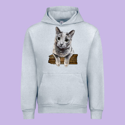 Russian Blue Cat Face Urban Hoodie Designed By Lillyallendesigns