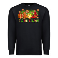 Black Tis The Season Christmas With Softball And Gingerbread Man Premium Sweatshirt - FaDigitalArtStudio