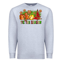 Heather Grey Tis The Season Christmas With Softball And Gingerbread Man Premium Sweatshirt - FaDigitalArtStudio