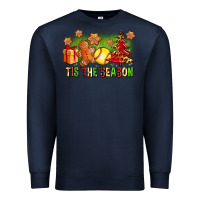 Navy Tis The Season Christmas With Softball And Gingerbread Man Premium Sweatshirt - FaDigitalArtStudio