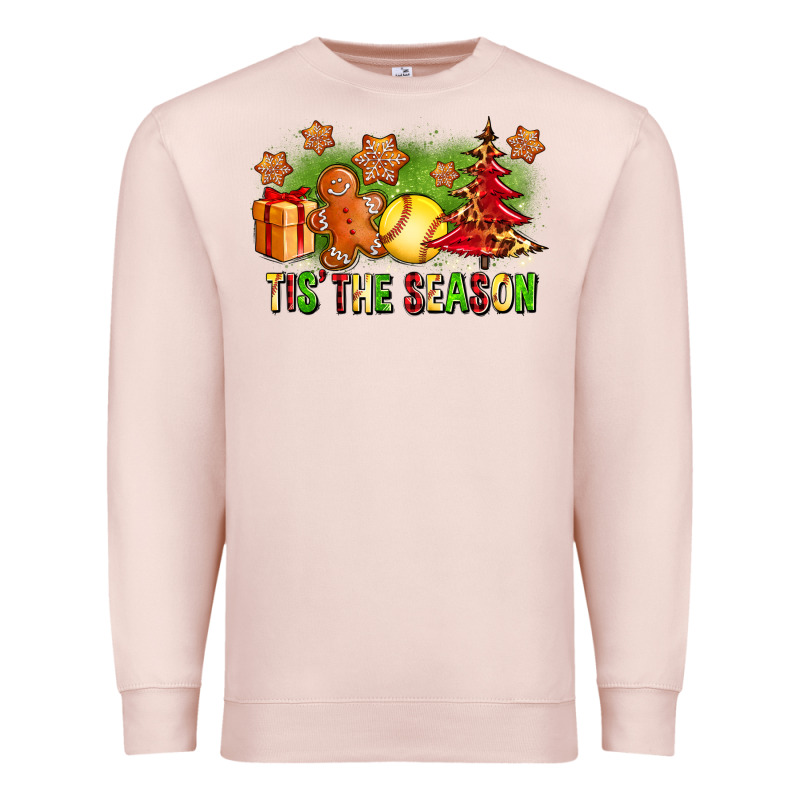Tis The Season Christmas With Softball And Gingerbread Man Premium Sweatshirt by FaDigitalArtStudio | Teevron