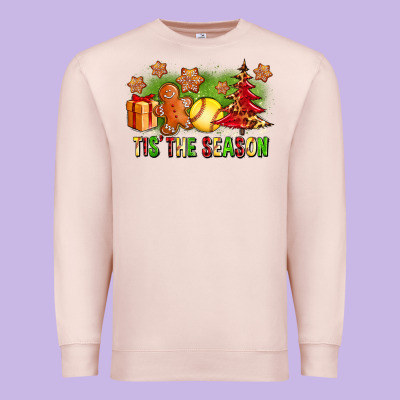 Tis The Season Christmas With Softball And Gingerbread Man Premium Sweatshirt Designed By Fadigitalartstudio