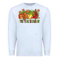 White Tis The Season Christmas With Softball And Gingerbread Man Premium Sweatshirt - FaDigitalArtStudio