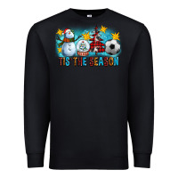 Black Tis The Season Christmas With Soccer Ball And Snowman Premium Sweatshirt - FaDigitalArtStudio