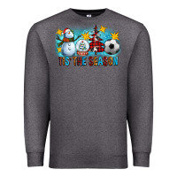 Charcoal Heather Tis The Season Christmas With Soccer Ball And Snowman Premium Sweatshirt - FaDigitalArtStudio