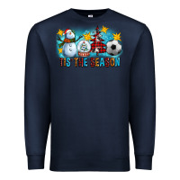 Navy Tis The Season Christmas With Soccer Ball And Snowman Premium Sweatshirt - FaDigitalArtStudio