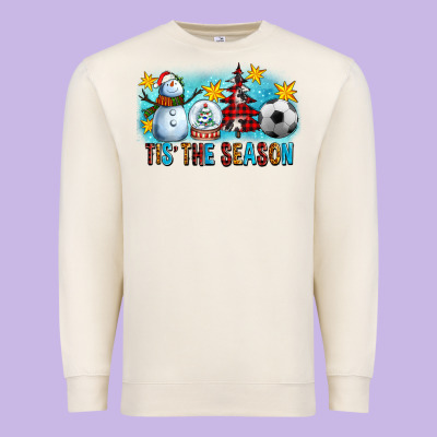 Tis The Season Christmas With Soccer Ball And Snowman Premium Sweatshirt Designed By Fadigitalartstudio