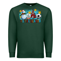 Sports Green Tis The Season Christmas With Soccer Ball And Snowman Premium Sweatshirt - FaDigitalArtStudio
