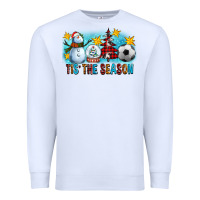 White Tis The Season Christmas With Soccer Ball And Snowman Premium Sweatshirt - FaDigitalArtStudio