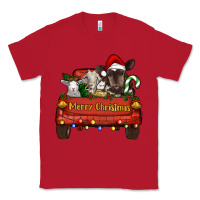 Red Merry Christmas Truck Farm Animals Classic Tee - RanaPortraitStore