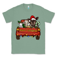 Sage Merry Christmas Truck Farm Animals Classic Tee - RanaPortraitStore