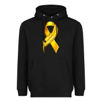 Black Childhood Cancer Ribbon with Feather Heavyweight Hoodie - texasbilliewilder
