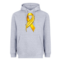 Heather Grey Childhood Cancer Ribbon with Feather Heavyweight Hoodie - texasbilliewilder