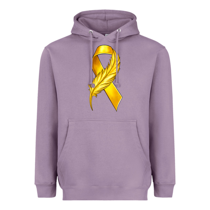 Childhood Cancer Ribbon With Feather Heavyweight Hoodie by texasbilliewilder | Teevron
