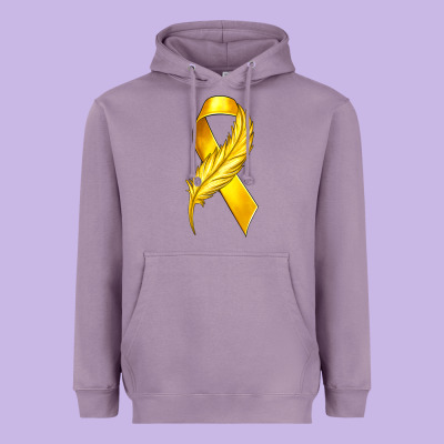 Childhood Cancer Ribbon With Feather Heavyweight Hoodie Designed By Texasbilliewilder