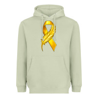 Matcha Childhood Cancer Ribbon with Feather Heavyweight Hoodie - texasbilliewilder