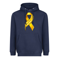 Navy Childhood Cancer Ribbon with Feather Heavyweight Hoodie - texasbilliewilder