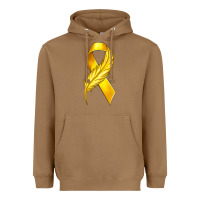 Toasted Coconut Childhood Cancer Ribbon with Feather Heavyweight Hoodie - texasbilliewilder