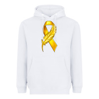 White Childhood Cancer Ribbon with Feather Heavyweight Hoodie - texasbilliewilder